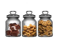 Get Goods Juego de 3 – 990 ML nuevo adornado cristal estriado té café y azúcar para galletas tarros de cristal