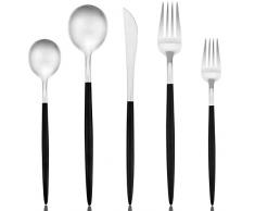 20 piezas de cubertería conjunto vajilla de acero inoxidable Set vajilla conjunto cubiertos conjunto incluyendo tenedor cuchillo cucharas servicio para cuatro personas negro y plata 18/10 (4 juegos)