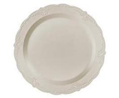 VAJILLA PARA FIESTAS DESECHABLE DE 20 PIEZAS | 20 platos grandes| Platos de plástico resistente | Elegante aspecto de porcelana fina | Para bodas y comidas de lujo (Vintage Collection - Crema | 26 cm)