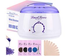 LUOLLOVE Calentador de Cera 400ml Kit de depilación con 400g Cera Depilatoria Caliente y 10 Piezas Espátulas de Madera,Fácil Depilación en Casa
