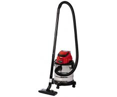 Einhell 2347130 Aspirador seco-húmedo (iones de litio, 86 Db potencia sonora, 8 kPa, 20 L, recipiente de acero ino x idable, 1,5 m de manguera de aspiración) plateado y rojo, 0 W, 18 V