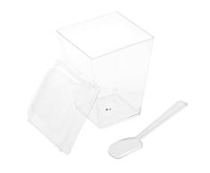 OUNONA 10 Sets Mini Vaso de Postre Pudín Tazones y Cucharas de Aperitivo 150ML