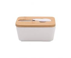 LZDseller01 - Mantequera de cerámica con Tapa, Caja de Sellado de Mantequilla, Bandeja de Almacenamiento con Tapa de Madera, higiénica y Resistente al Lavado, Blanco, A