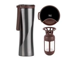 KISS KISS FISH Taza de Viaje, Termo Taza Café 430mL, Frasco de Vacío de Acero Inoxidable, Pantalla OLED Táctil Inteligente con Temperatura, Térmica de Doble Pared, Aislado al Vacío (Gris)