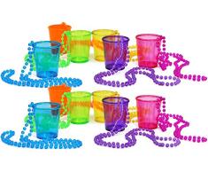 COM-FOUR® vasos de tiro 12x con cadena para colgar en diferentes colores [la selección de colores varía] - vaso de chupito para Carnival, JGA, Carnival, etc. - 45 ml (4.5 cl) (12 piezas - coloridas)