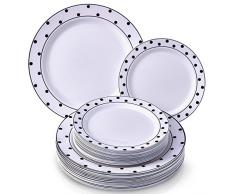 Silver Spoons 1837 - VAJILLA DESECHABLE de plástico, 20 platos grandes, 20 platos para ensalada o postre (Charming Dots Collection â Negro)