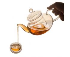 Beddingleer 600ml Tertera Juego de Té con Infusor, Tetera, Calentador y 6 Tazas de Té con Pared Doble, 600 ml, Transparentes, Diseño Elegante, Resistente al Calor