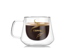 Victory-eu - Taza de café aislada (200 ml, doble pared, con asa, vaso de cristal transparente para té latte, capuchino y café expreso)