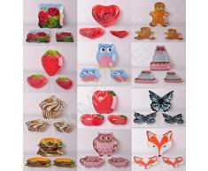 Juego de 3 elegante azul y rosa búho Platos de Vidrio en una caja de regalo por regalos de Homestreet