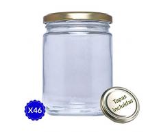 Tarros de cristal con tapas para conservas Pack de 46 unidades. Frascos hermeticos de 445 ml con tapa de rosca cerrado hermético para todo tipo de conserva casera