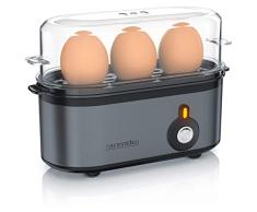 arendo - Cocina de Huevo eléctrica Threecook - Cocedor Compacto de 3 plazas - Interruptor ON Off - Cocción 210 W - 1-3 Huevos - Patas de Goma Antideslizantes - No BPA - Cool Grey