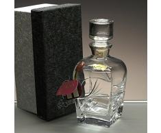 Botella de cristal, decanter, garrafa, para whisky y licor, colección "FUSION", boquilla en plata de ley 925, 22 cm. de altura.