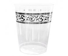 Decorline-Vajillas desechables Partido plato Platos de plástico blanco con borde de plata de plástico resistente vajillas desechables (vasos desechables 300ML)