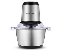 homeasy Picadora Eléctrica de Alimetos 350W, 2L Trituradora de Alimentos de Acero Inoxidable, Picadora Batidora Eléctrica de Cocina 4 Cuchillas, Picadora de Carne Verduras y Frutas