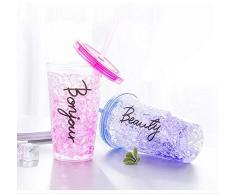 ML Vaso-Frio-Hielo con Doble Pared con Tapa y Pajita (acrílico, Reutilizable) no Necesita Hielo para Bebidas heladas Color Lila (Fuxia)