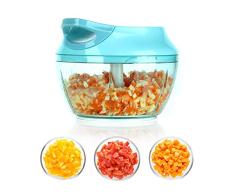 Chop Cortador de verduras y picadora de alimentos manual con cuerda, para cortar carne, cebolla, ajo, patatas, hielo, zanahoria… Cuchillas y cuerda reforzadas - 500ml Azul