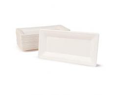 BIOZOYG vajilla desechable de caña de azúcar compostables I 50 Pieza Plato de Fiesta Rectangular 26 x 13 cm Blanco I Plato biodegradables de caña de azúcar para Aperitivos entradas antipasto Steak
