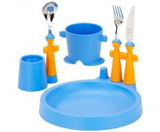 Rivadossi Puppet Club - Servicio de mesa infantil (incluye taza, plato, huevera y cubiertos), diseño de marionetas, color azul