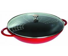 STAUB Wok, Hierro Fundido y Cristal, Rojo Cereza, 37 cm