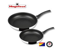 MAGEFESA ESSENCIAL – Sartén Antiadherente Doble Capa, Acero Inoxidable, Compatible con Todo Tipo de Fuego, INDUCCIÓN Total. Fácil Limpieza y Apta para lavavajillas. (Pack 18cm 24cm)