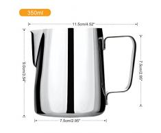 Jarra de leche de acero inoxidable, 350 ml, taza de café de mano con marca de medición y lápiz artístico de leche