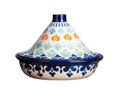 YB&GQ Pot DE TAGINE MARROQUÍ con Lid,Artesanal Cerámica Cazuela,Hogar Earthen Pot Steamer Braiser Pan,Saucepan Multiusos para Braising Slow Cooking Azul Marino 25x18.5cm(10x7inch)