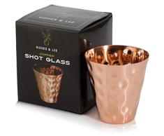 Copa para Shot de Cobre x 1 – Hecho a Mano con 100% Cobre – Estilo Martillado, Shot de 2 Onzas con Medida para Servir Alcohol/Líquido en una Taza, Vaso o Copa