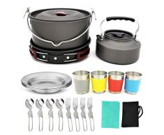 ZMEETY Kit De Utensilios De Cocina para Acampar Kit De 22 Piezas Vajilla Al Aire Libre Kit De Cocina Utensilio Ollas Sartenes Set 4-5 Personas
