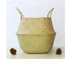 Sumshy Seagrass Cesta Pequeña Plegable Tejida A Mano, Cesta Almacenamiento Universal Ideal para Lavandería Y Almacenar Juguetes, Ropa, Fruta O Plantas