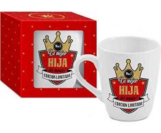 Taza Cerámica para Desayuno en Color Blanco de 300 ml, Un Regalo Original para Familia y Amigos - "La mejor HIJA del mundo!"