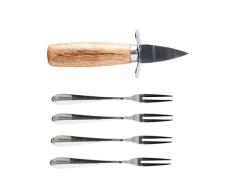 Riviera Maison Fine Dining Oyster - Cubiertos para ostras (Acero y Madera)
