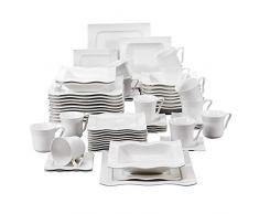 MALACASA, Serie Mario, Vajillas de Porcelana, 60 Piezas, Juego de Café, con 12 Tazas, 12 Platos Llanos, 12 Platillos, 12 Platos de Postre, 12 Platos Hondos,Vajillas para 12 Personas