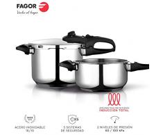 Fagor Duo Olla a presión Super rápida, Acero Inoxidable, Todo Tipo de cocinas, INDUCCION Total. Fondo termodifusor IMPAKSTEEL Muy Resistente, 5 Sistemas de Seguridad, 2 Niveles de presión (4L + 6L)