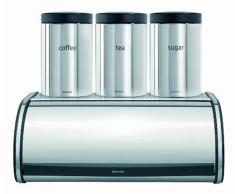Brabantia - Panera con botes para té, café y azúcar, diseño de acero brillante