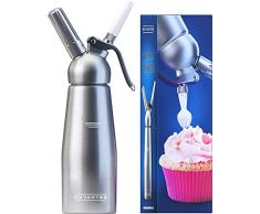 Nuvantee sifón de Crema (1-Pint) dispensador de Nata montada de Aluminio Profesional con 3 decoración boquillas - Utiliza Cartuchos de N20 estándar (no Incluido)