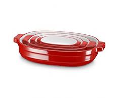 KitchenAid KBLR04NSER molde para horno, cerámica, 38 x 25 x 7,5 cm, de colour blanco/rojo
