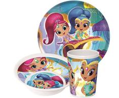 Nickelodeon Shimmer and Shine - Vajilla infantil con plato, cuenco para cereales y vaso de melamina