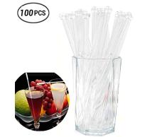 Palitos de cristal desechables de 100 piezas, Barras redondas de plástico, Agitadores de bebidas. (7,4 pulgadas, claro)