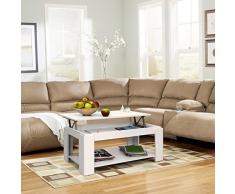 COMIFORT Mesa de Centro Elevable - Mueble con Revistero, Gran Almacenaje, Estilo Moderno, Muy Resistente, Fabricada en Europa, Color Blanco Mate