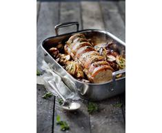 Le Creuset 3-Ply Bandeja asadora, 35 x 25 x 7 cm, acero inoxidable, rectangular, para todo tipo de fuentes de calor (incl. inducción), con asas verticales, metálico