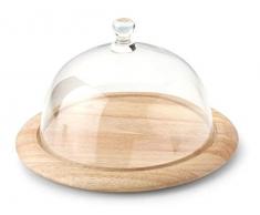 Quesera Continenta, Tabla de queso con Campana de vidrio, 2 piezas, redondo, plato de queso de madera de Árbol de caucho, disponible en varios Ø - Madera máciza, Marrón, 26cm