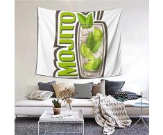 LASINSU Tapiz de Regalo,Barra Verde Alcohol Cóctel Mojito Vaso Lleno Comida Larga Bebida Bebida Caipirinha Cítrico Frío Claro,Tapiz Bohemio diseño para Colgar en la Pared,Sala de Estar Dormitorio