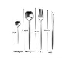 Rojeam Set de Cubiertos de Acero Inoxidable de 4 Piezas para Cocina Incluye Cuchara de Tenedor con Cuchillo(Plata)