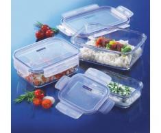 Luminarc 2,9 L Pure Box Active Recipiente HERMETICO Rectangular Vidrio 22 x 16 x 7 cm 197 cl, Transparente y Azul, 1.97 L