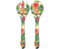 Les Jardins de la Comtesse -Cubiertos de Ensalada de Servicio - Melamina Pura - Flores Exóticas - 33cm - Rosa/Naranja/Verde/Amarillo - Set de Cuchara/Tenedor : Colección Vajilla Irrompible MelARTmine