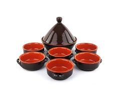 Pentola Tajine + 6 Cuencos – Terracota – Cazuela de Fuego Artesanal – Colì