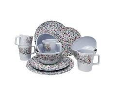 Vajilla de melamina para 4 personas, 16 piezas, diseño de flores, estilo clásico