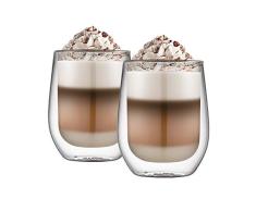 Ehugos Vasos Latte de Doble Pared, Juego de 2 Tazas de café (300 ml) Juego de Vidrio Termo Aislado para café, té, Espresso, Capuchino, café con Leche, Cerveza