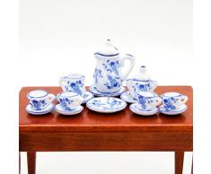Odoria 1/12 Miniatura 15PZ Conjunto de Tazas de Té Porcelana con Chintz Azul Cocina Accesorio para Casa de Muñecas