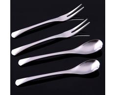 Vanra 5.3in 4 piezas Juego de cubiertos, plata 18/10 acero inoxidable de 2 tenedores y cucharas Ensalada 2 Set Tenedor cucharilla de cóctel Tenedor cuchara de café cuchara de servir Aperitivo Tenedor (cromado) (juego de 4)